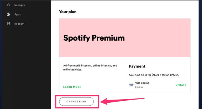 Change Plan - Spotify Premium
