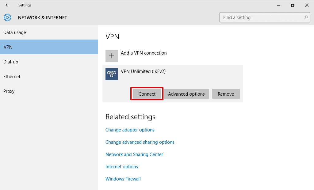 IKEv2 configuration guide for Windows PC - Click Connect and the VPN connection will be established