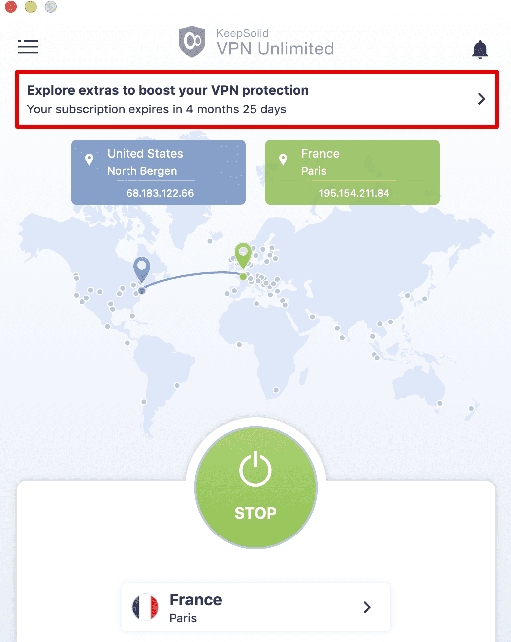 Top tab in front of KeepSolid VPN Unlimited app